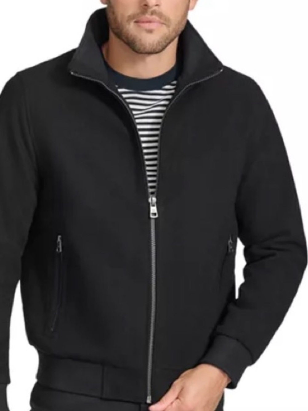 Calvin Klein Ribbed Trim Wool
Bomber Jacket Men's Coat
Black Sz M New